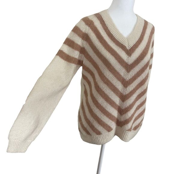 & Other Stories Small Sweater Vneck Striped Wool Mohair Ivory Brown - Picture 8 of 10